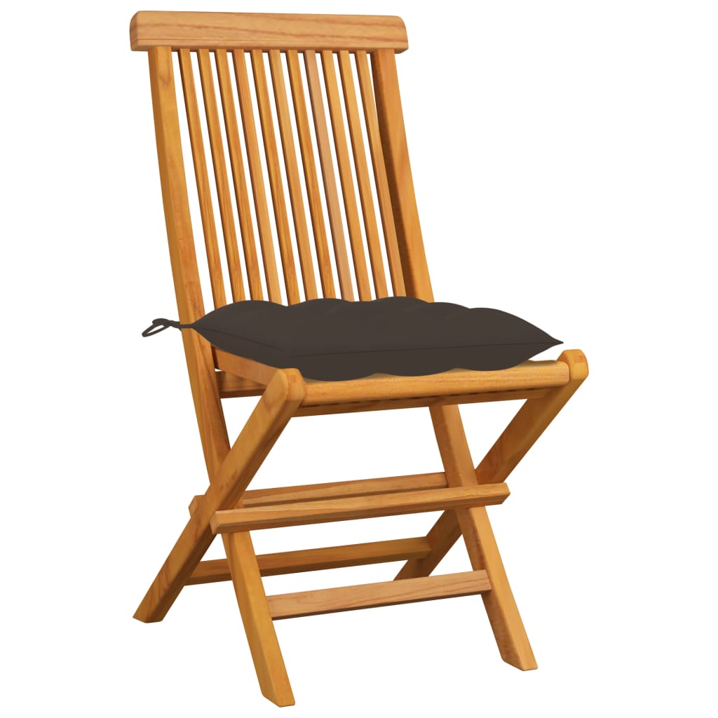 Klappstühle mit taupefarbenen Kissen, 4-teilig, Massivholz Teakholz