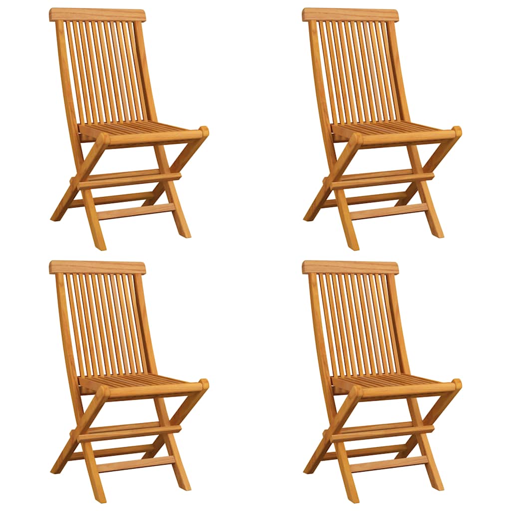 Klappstühle mit taupefarbenen Kissen, 4-teilig, Massivholz Teakholz