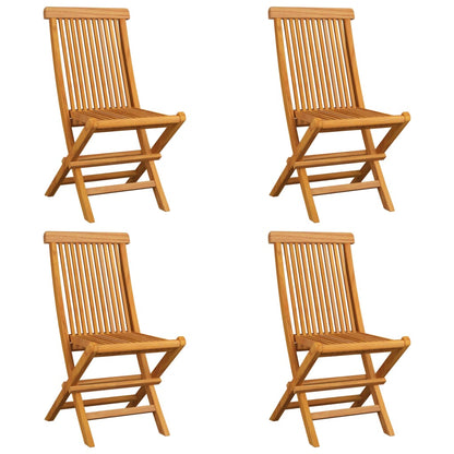 Klappstühle mit blauen Kissen, 4 Stück, Massivholz Teakholz