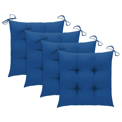Klappstühle mit blauen Kissen, 4 Stück, Massivholz Teakholz