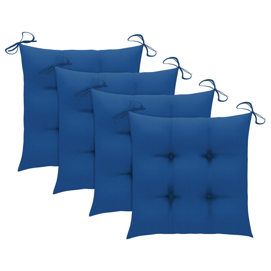 Klappstühle mit blauen Kissen, 4 Stück, Massivholz Teakholz