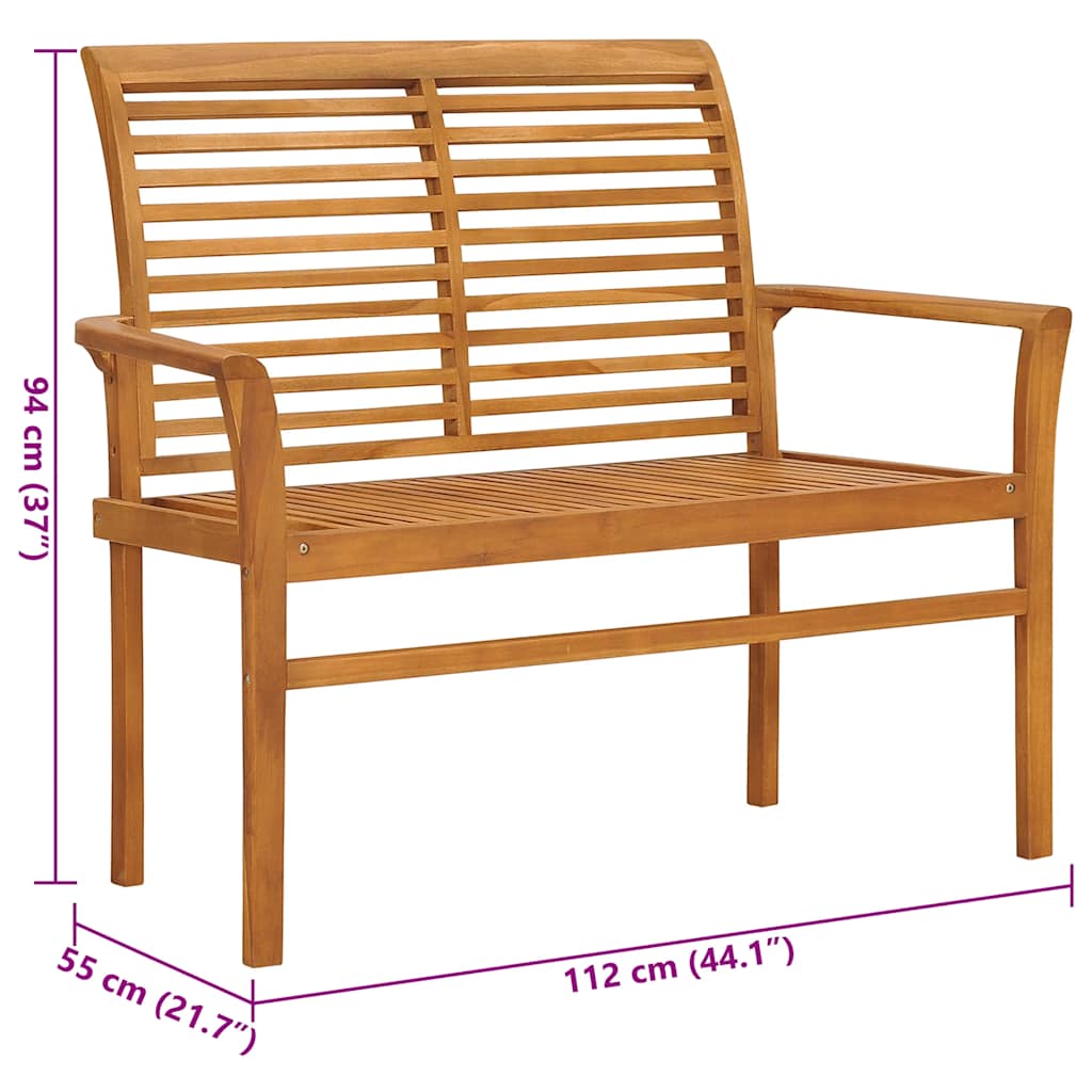 Gartenbank mit Weinroter Auflage 112 cm Massivholz Teak