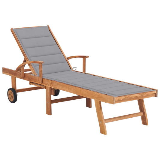 Chaise longue avec coussin en bois de teck massif gris