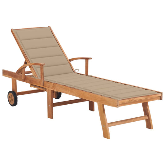 Chaise longue avec coussin en bois de teck massif beige