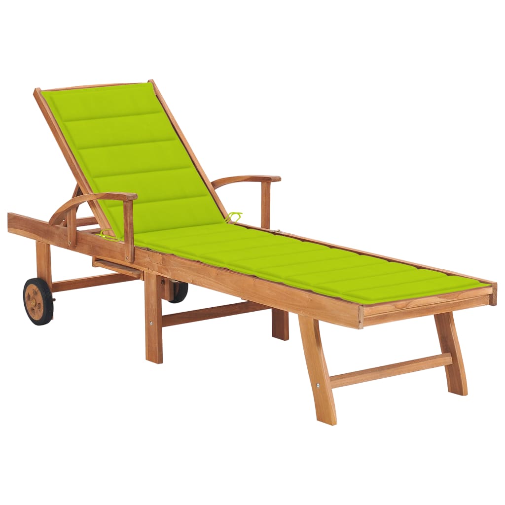 Chaise longue avec coussin en bois de teck massif vert clair