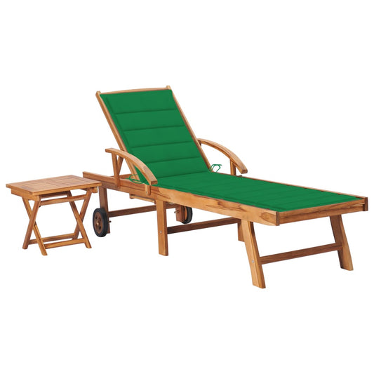 Chaise longue avec table et coussin en bois de teck massif