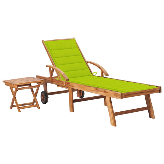Chaise longue avec table et coussin en bois de teck massif