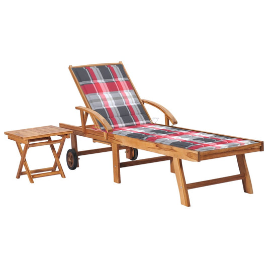 Chaise longue avec table et coussin en bois de teck massif