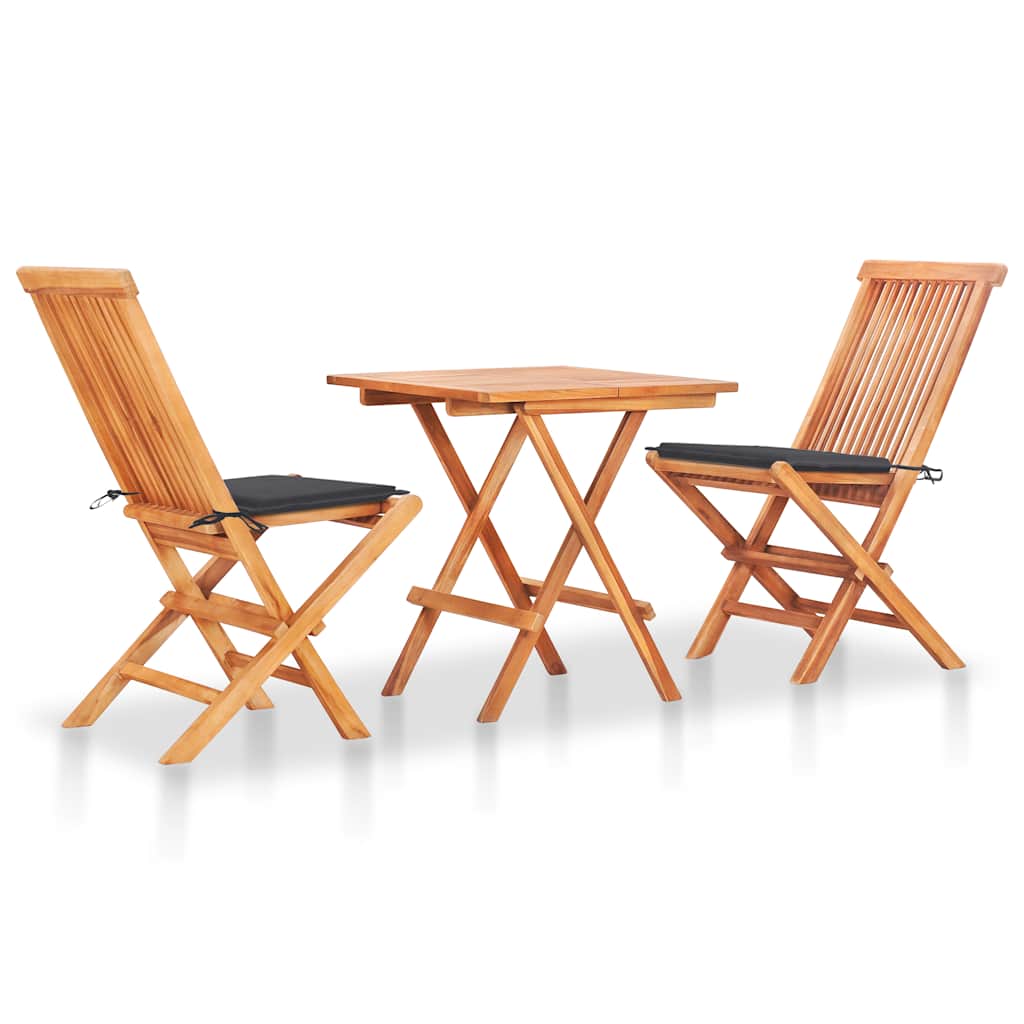 3-tlg. Bistroset mit Anthrazit Kissen Massivholz Teak