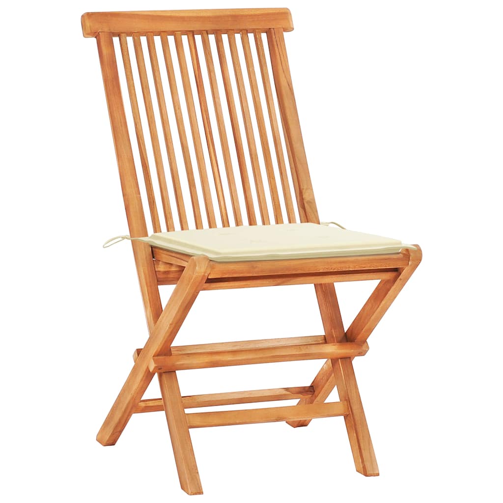 3-tlg. Bistroset mit Cremeweißen Kissen Massivholz Teak