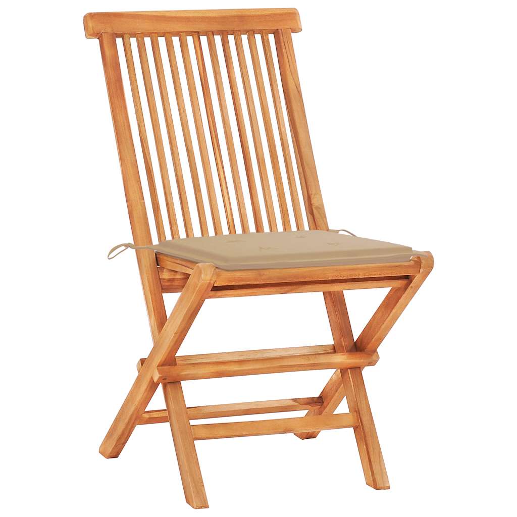 3-tlg. Bistroset mit Beigen Kissen Massivholz Teak