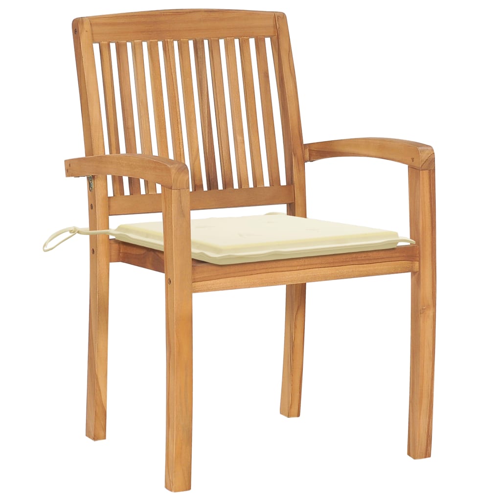 Gartenstühle 2 Stk. mit Cremeweißen Kissen Massivholz Teak