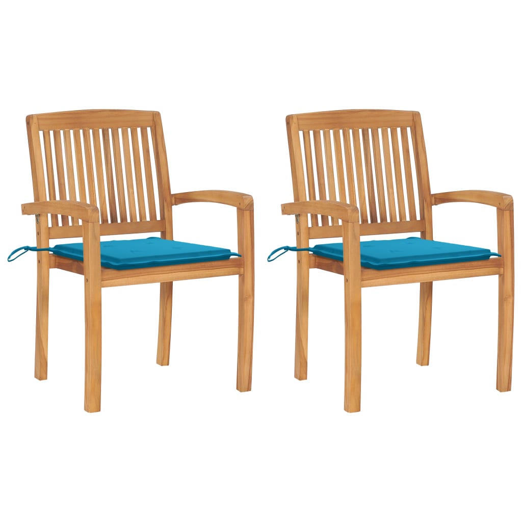 Gartenstühle 2 Stk. mit Blauen Kissen Massivholz Teak