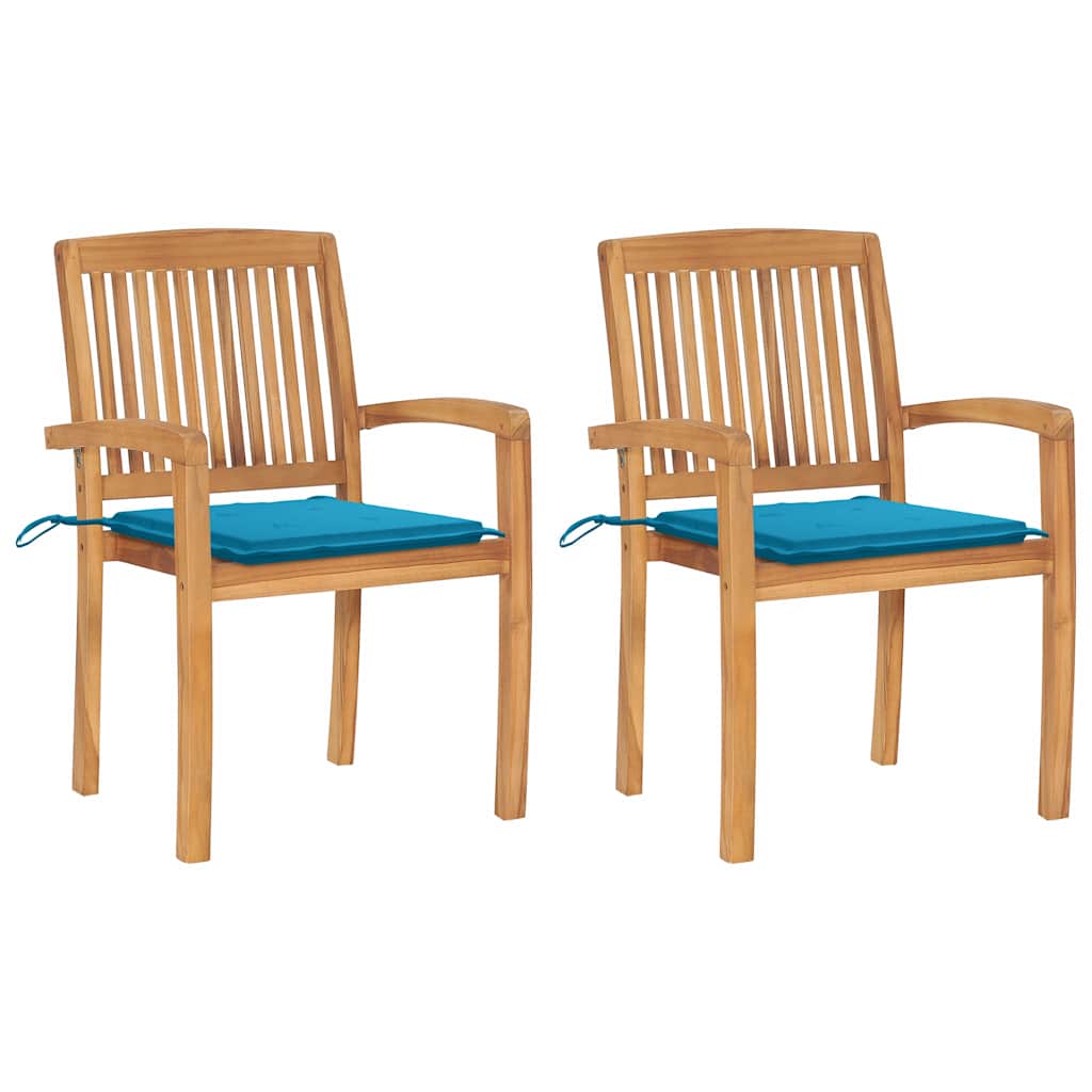 Gartenstühle 2 Stk. mit Blauen Kissen Massivholz Teak