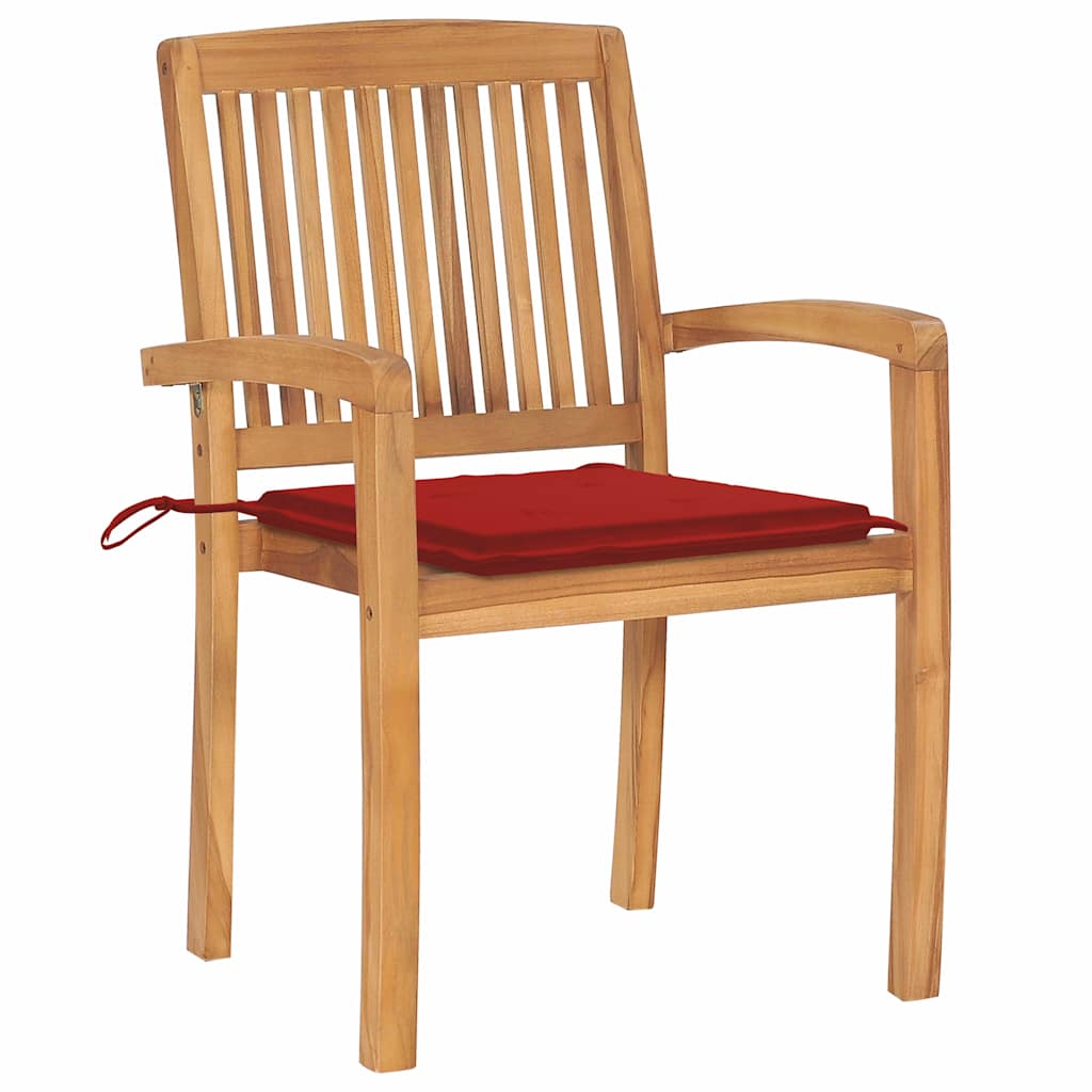 Gartenstühle 2 Stk. mit Roten Kissen Massivholz Teak