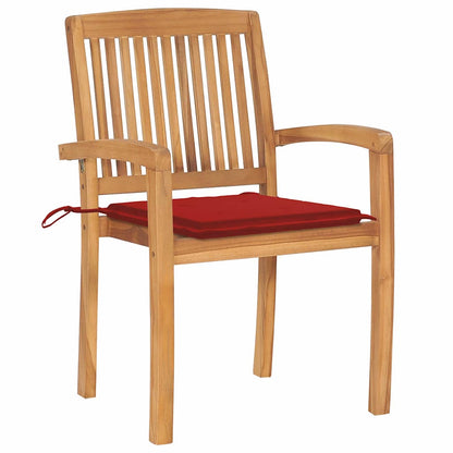 Gartenstühle 2 Stk. mit Roten Kissen Massivholz Teak