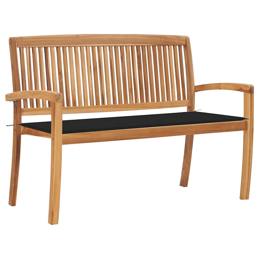 Stapelbare Gartenbank mit Auflage 128,5 cm Massivholz Teak