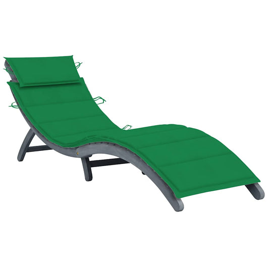 Bain de soleil avec coussin en bois d'acacia massif gris