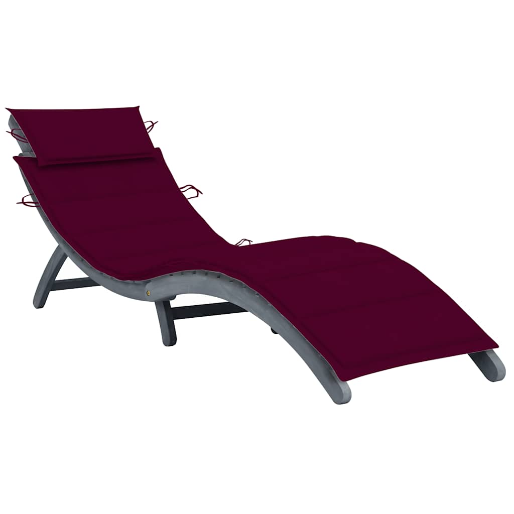 Bain de soleil avec coussin en bois d'acacia massif gris