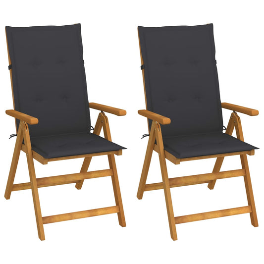 2 verstellbare Klappstühle mit Kissen aus massivem Akazienholz