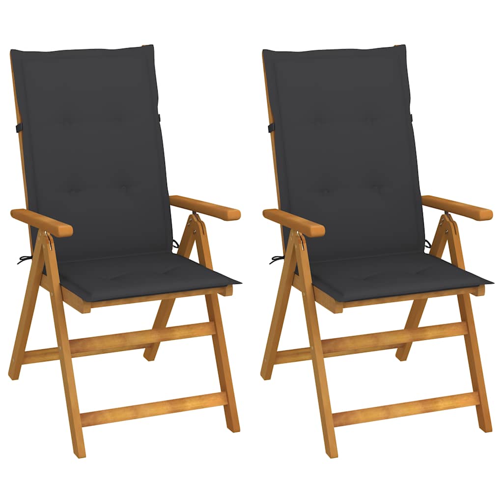 Verstellbare Klappstühle 2 Stk. mit Kissen Akazie Massivholz