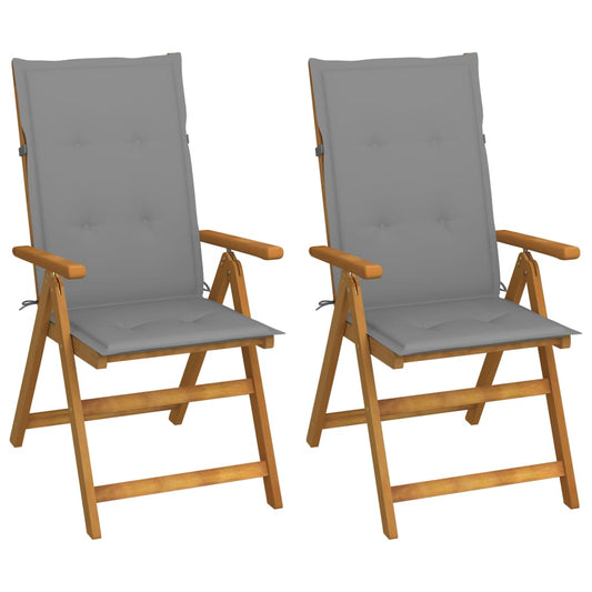 2 verstellbare Klappstühle mit Kissen aus massivem Akazienholz