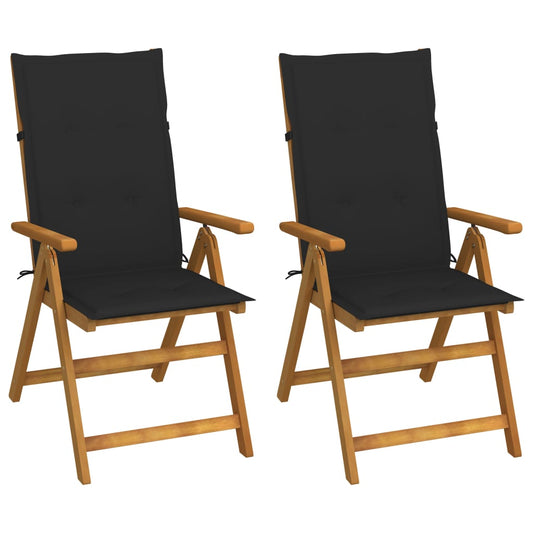 2 verstellbare Klappstühle mit Kissen aus massivem Akazienholz