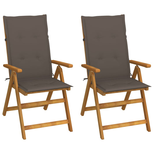 2 verstellbare Klappstühle mit Kissen aus massivem Akazienholz