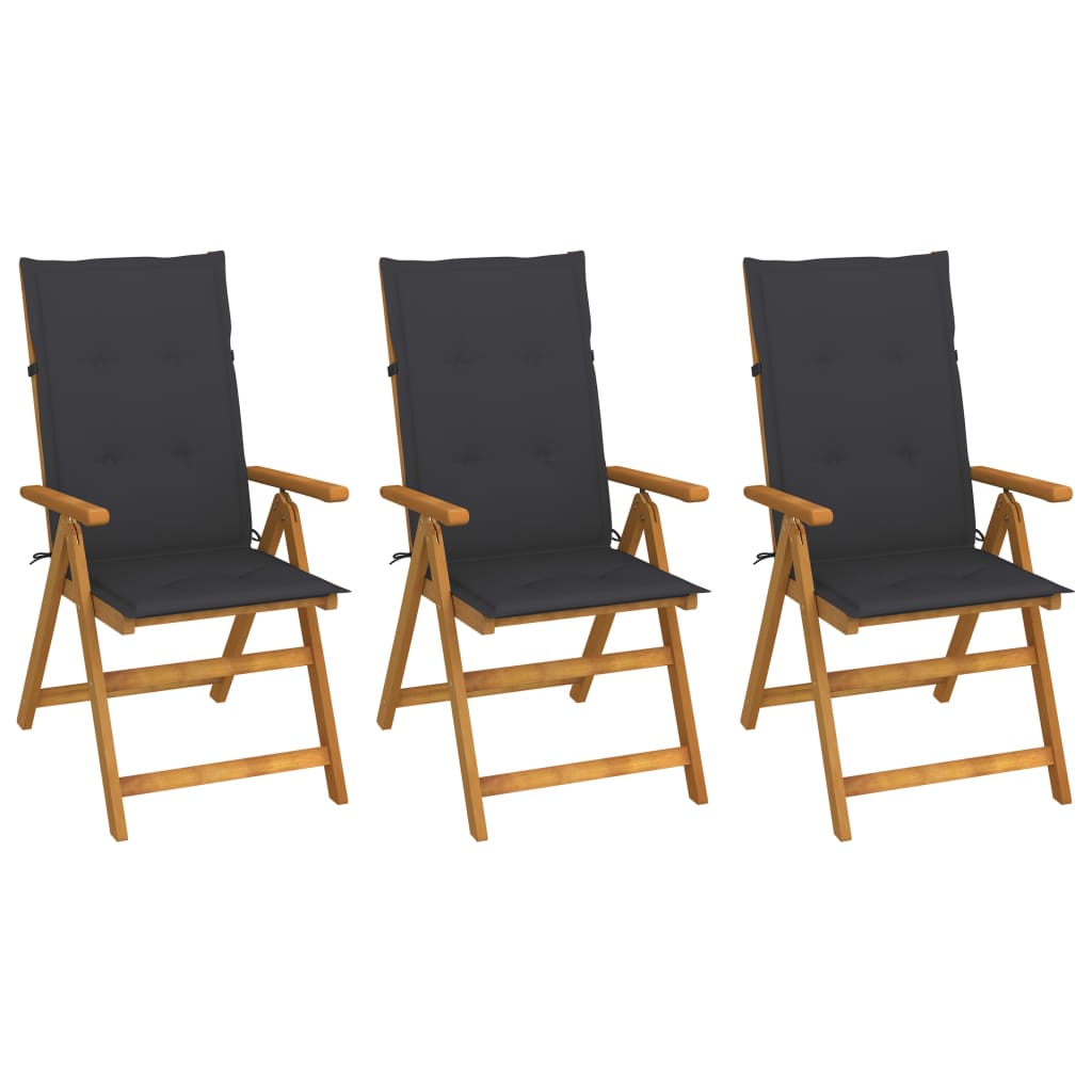 Klappstühle, 3er-Set mit Kissen, aus massivem Akazienholz