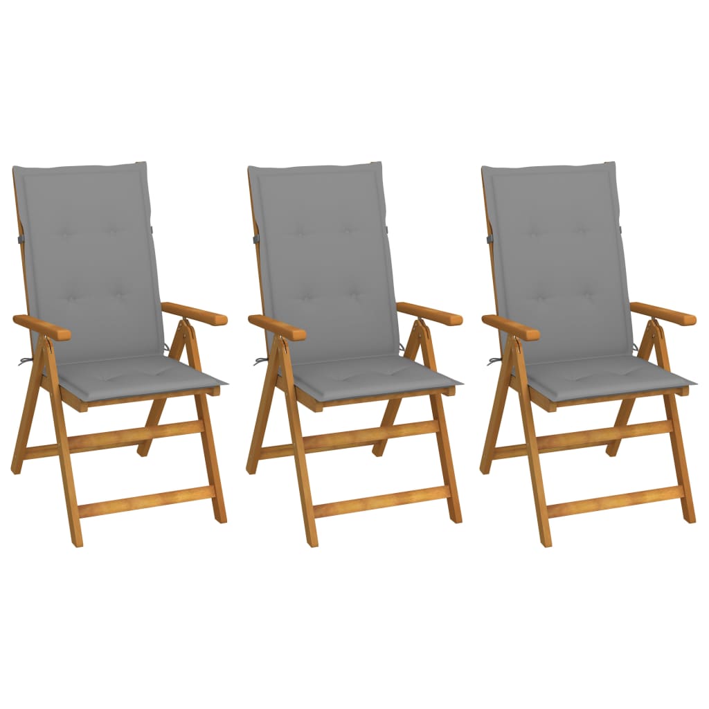 Klappstühle, 3er-Set mit Kissen, aus massivem Akazienholz