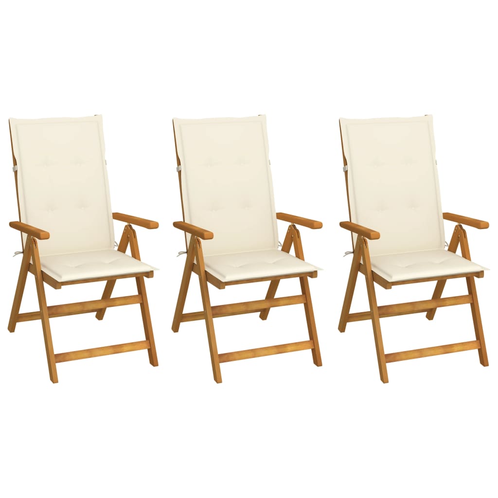 Klappstühle, 3er-Set mit Kissen, aus massivem Akazienholz