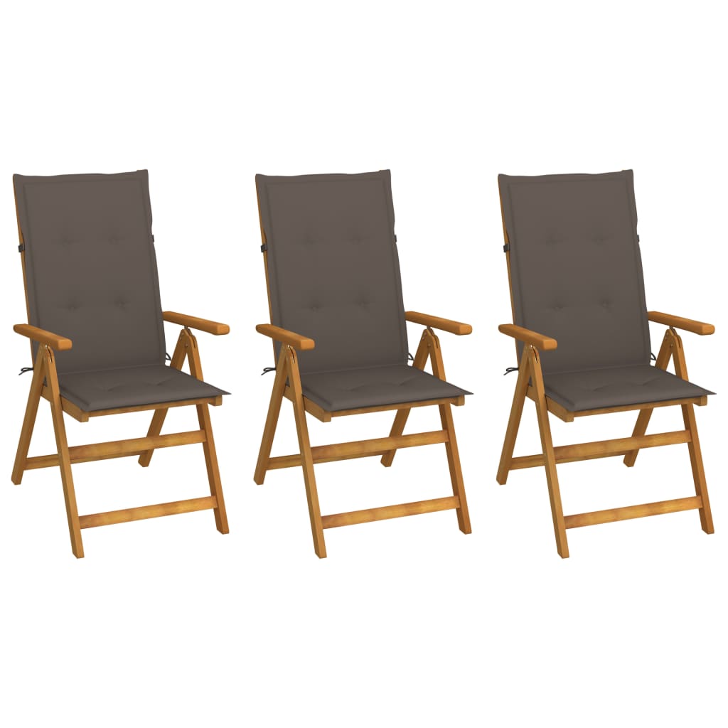 Klappstühle, 3er-Set mit Kissen, aus massivem Akazienholz