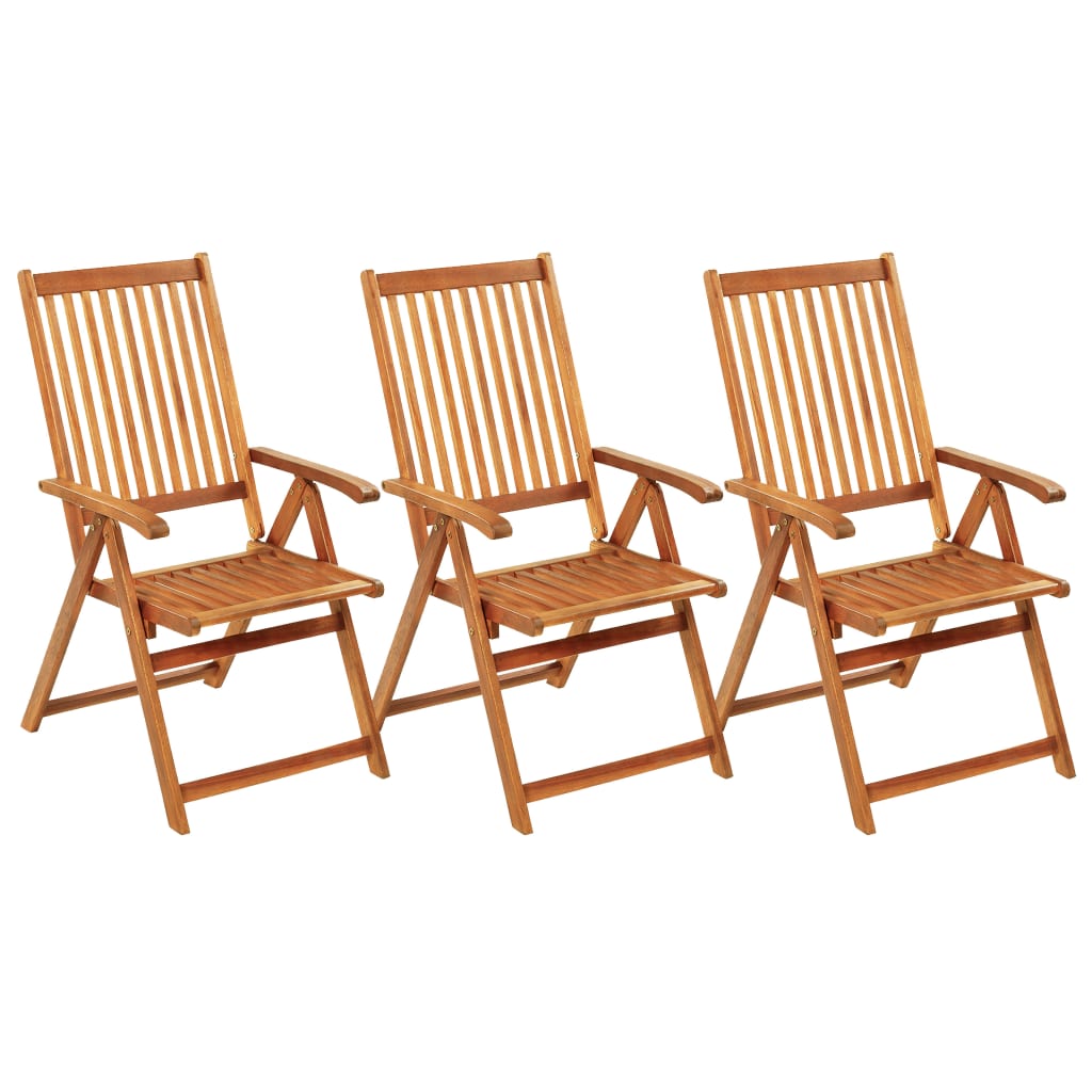Klappstühle, 3er-Set mit Kissen, aus massivem Akazienholz