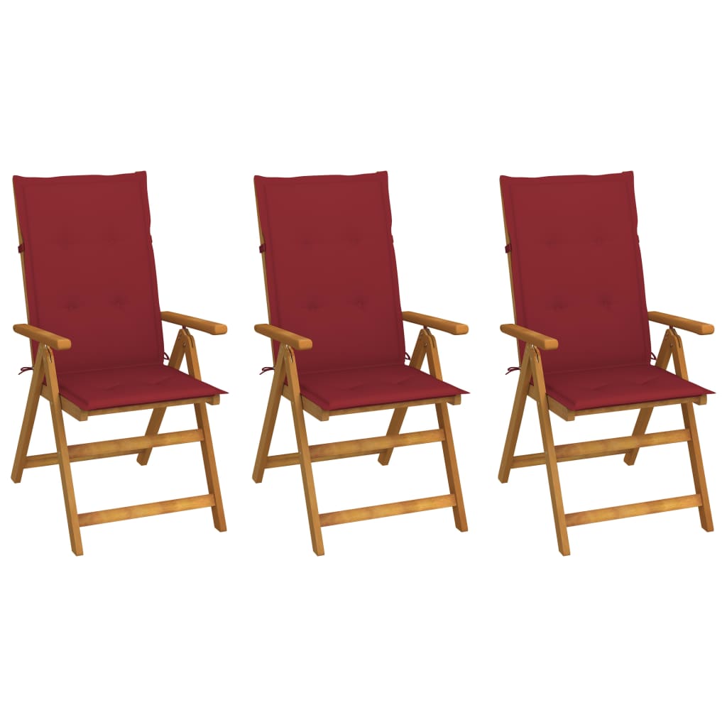 Klappstühle, 3er-Set mit Kissen, aus massivem Akazienholz
