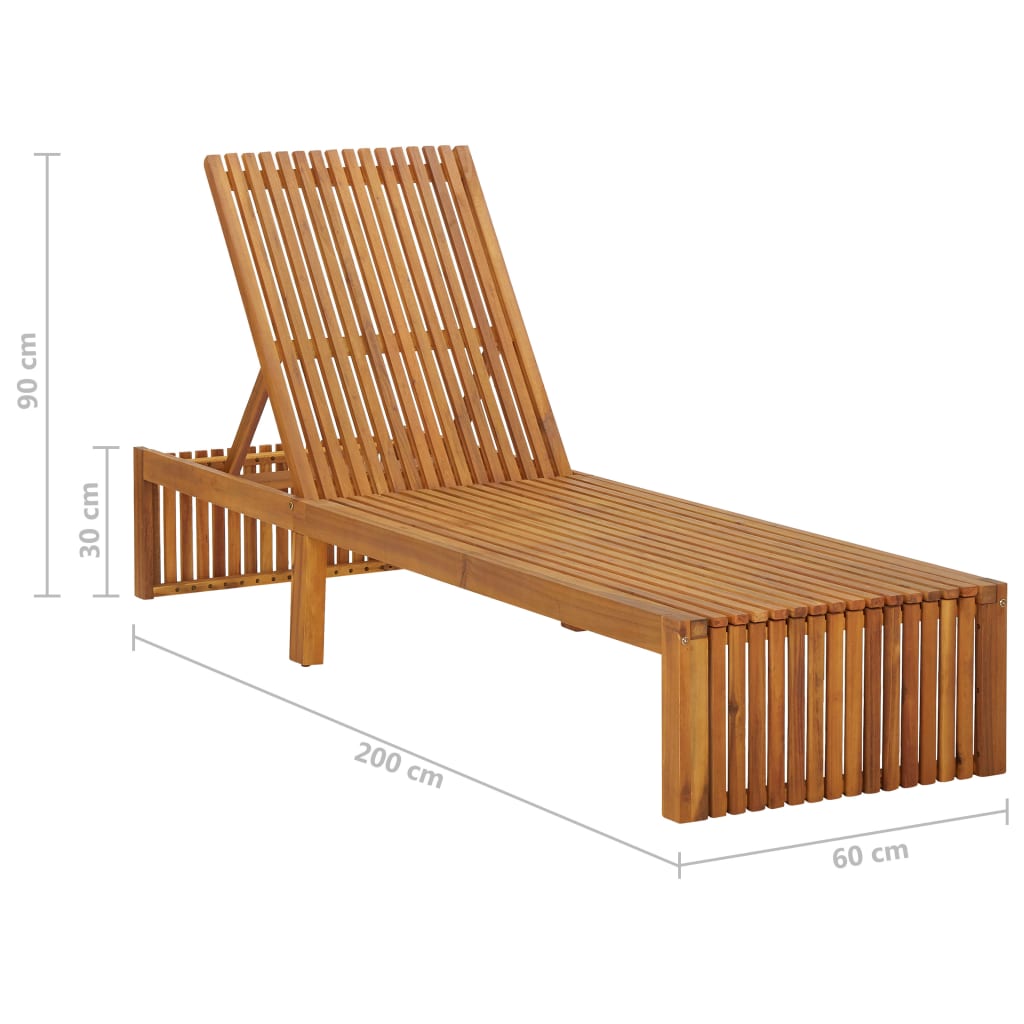 Chaise longue avec coussin en bois d'acacia massif