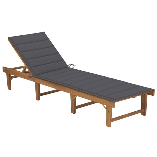 Bain de soleil pliant avec coussin en bois d'acacia massif