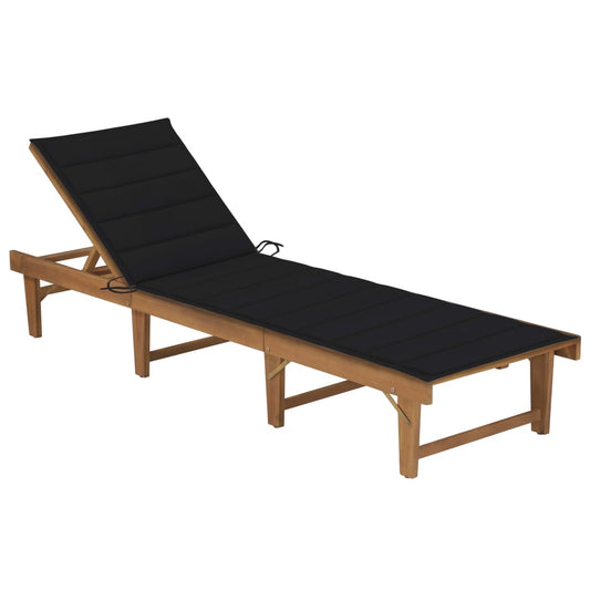 Bain de soleil pliant avec coussin en bois d'acacia massif