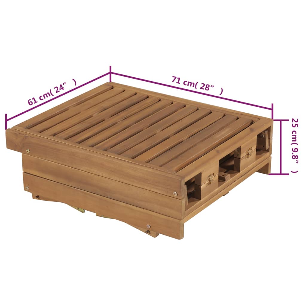 Folding sun lounger with cushion made of solid acacia wood
