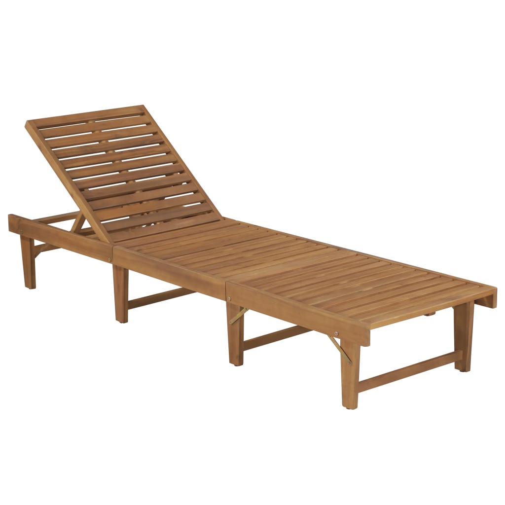 Folding sun lounger with cushion made of solid acacia wood