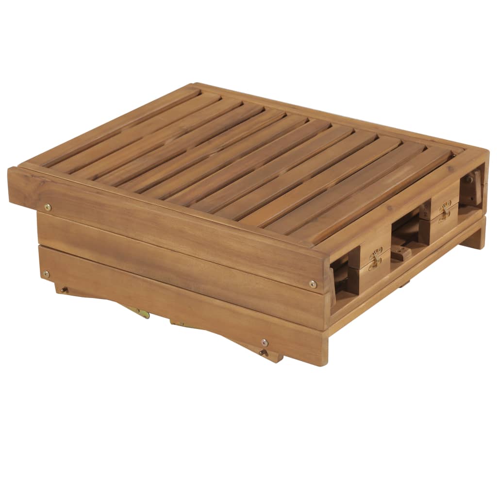 Folding sun lounger with cushion made of solid acacia wood