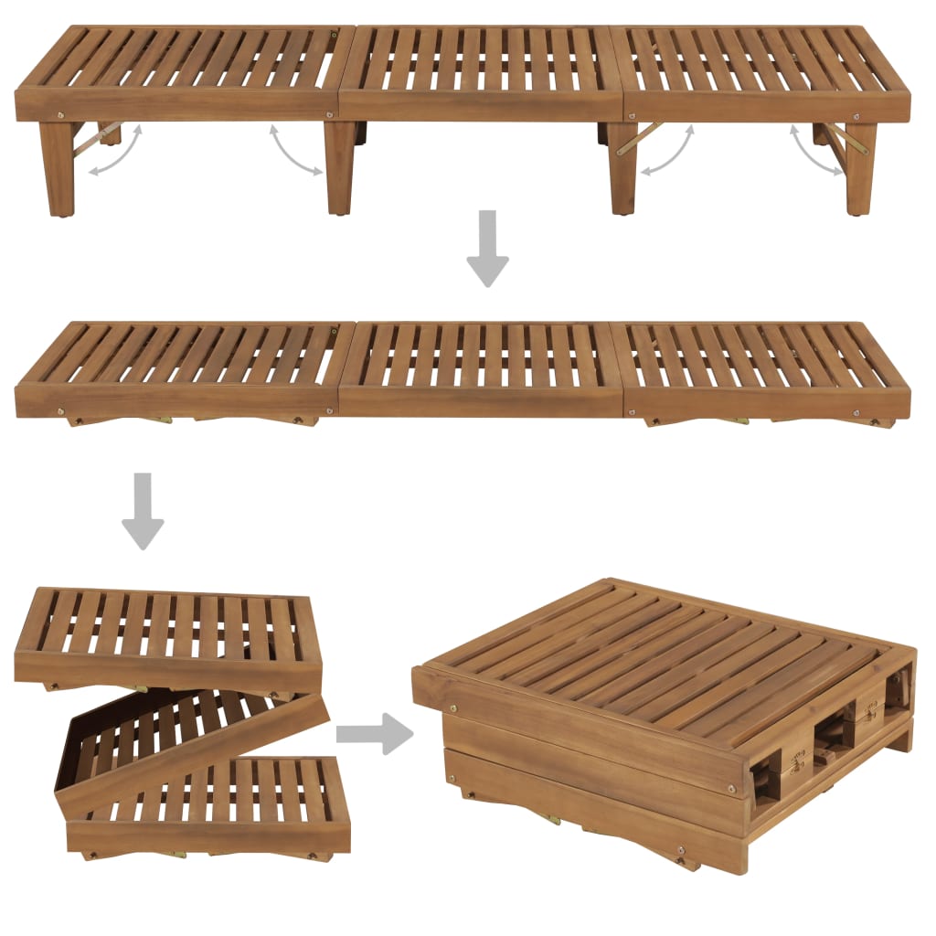 Folding sun lounger with cushion made of solid acacia wood