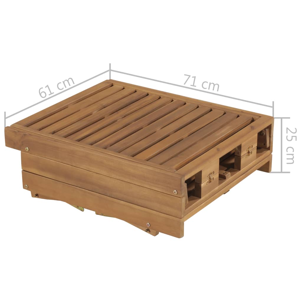 Folding sun lounger with cushion made of solid acacia wood