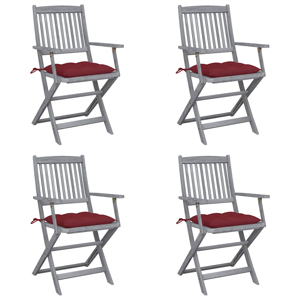Klappstühle, 4 Stück, mit Kissen, aus massivem Akazienholz