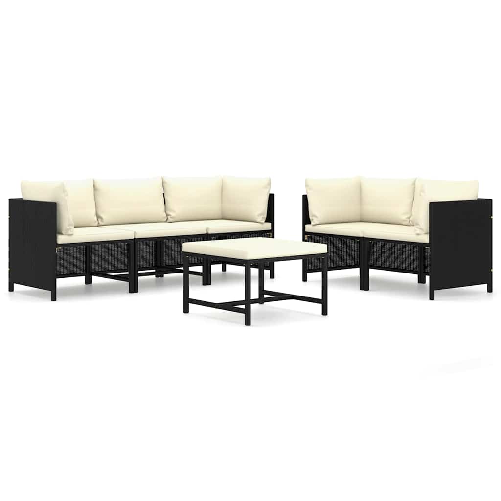 6-tlg. Garten-Lounge-Set mit Kissen Poly Rattan Schwarz