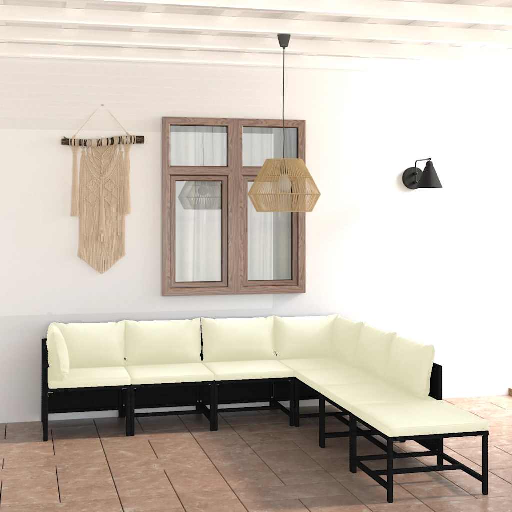 7-tlg. Garten-Lounge-Set mit Kissen Poly Rattan Schwarz