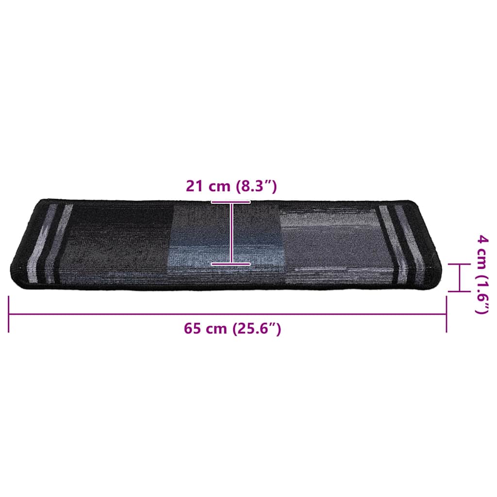 Stufenmatten Selbstklebend 15 Stk. 65x21x4 cm Schwarz und Grau