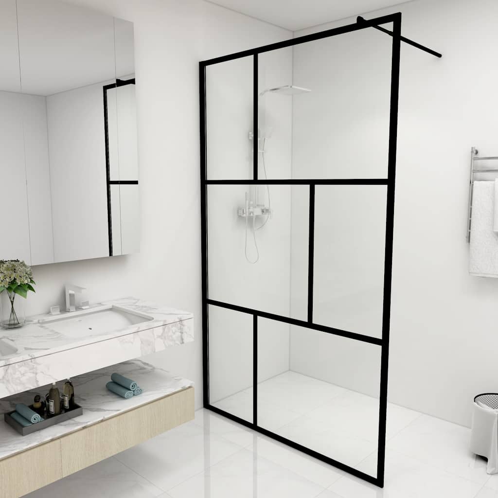 Duschwand für Begehbare Duschen mit Hartglas Schwarz 115x195 cm
