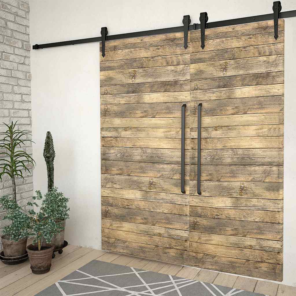 Schiebetür-Beschlagsätze 2 Stk. 200 cm Stahl Schwarz