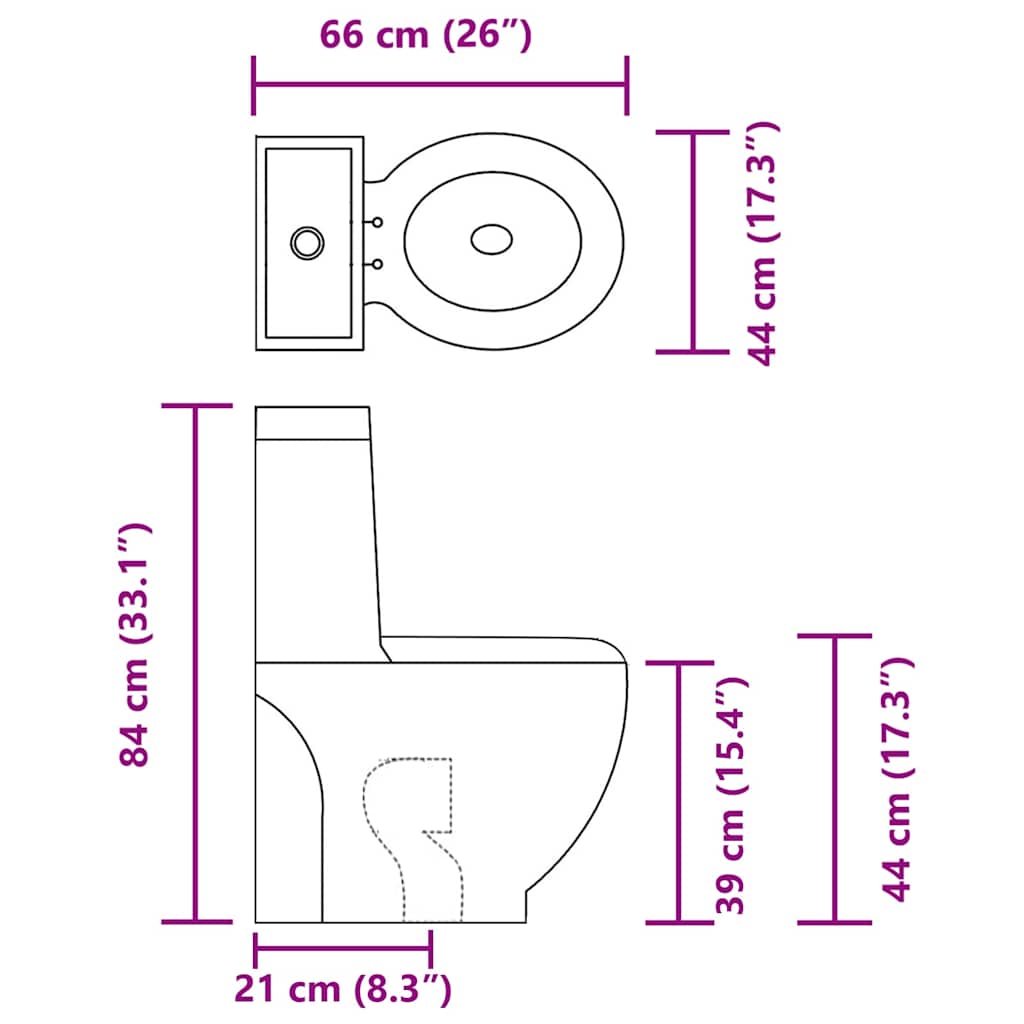 WC Keramik-Toilette Badezimmer Rund Senkrechter Abgang Weiß