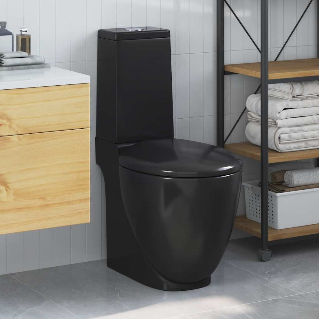WC Keramik-Toilette Badezimmer Rund Senkrechter Abgang Schwarz